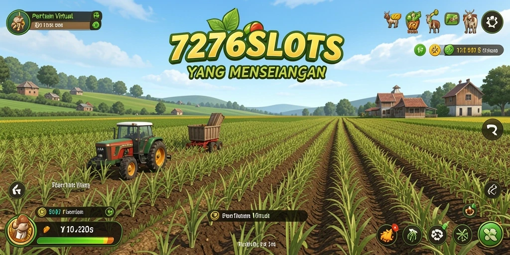 Screenshot utama dari gameplay 7276SLOTS yang menggambarkan aktivitas bertani.