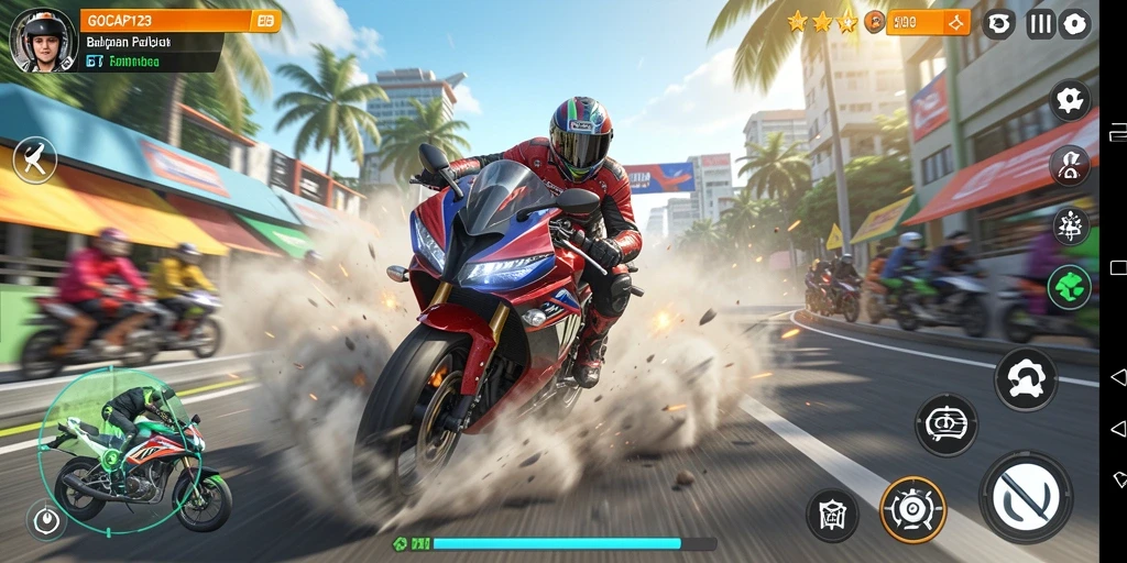 Gameplay seru GOCAP123 dengan aksi balapan motor yang mendebarkan.