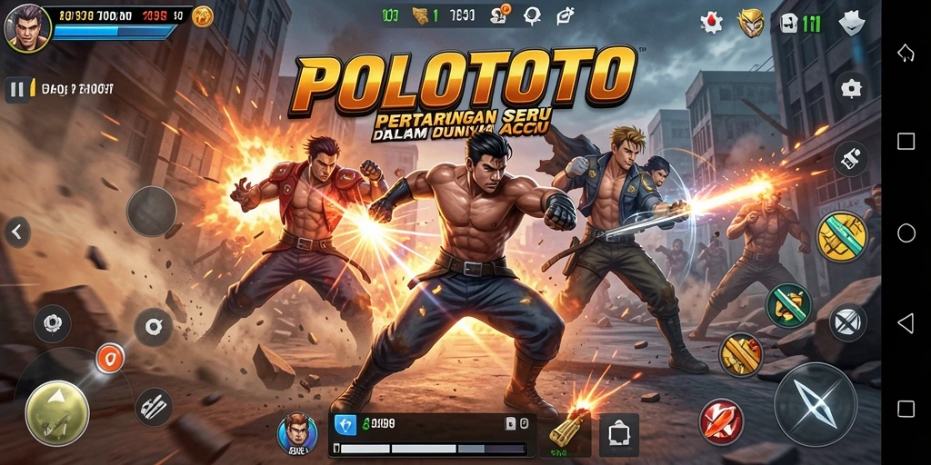 Tangkapan layar utama POLOTOTO menampilkan aksi pertarungan yang mendebarkan.