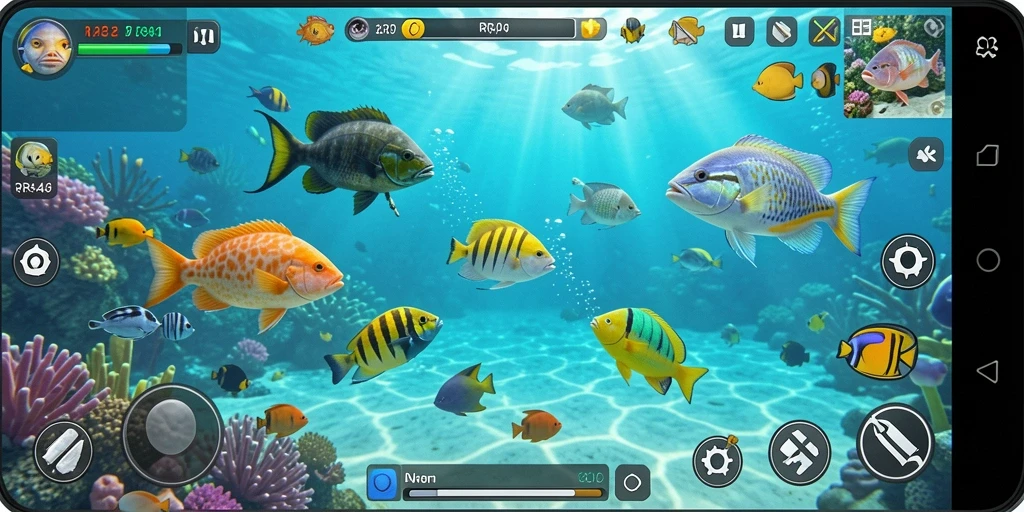 Tampilan gameplay <strong>RR44</strong> yang menarik saat menembak ikan.