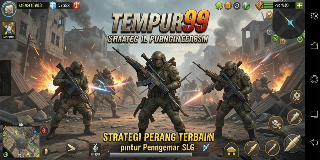 Tampilan permainan TEMPUR99 yang mendebarkan dengan strategi intens.